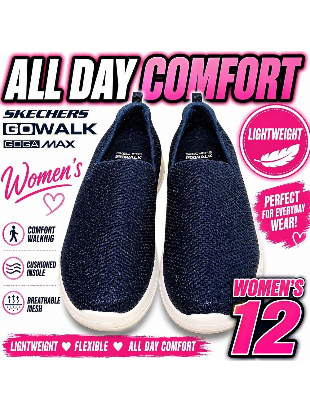 Skechers GOwalk Goga Max Slip On Shoes Mens 12 Navy Mesh Comfort Walking...